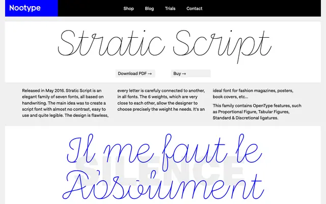 Stratic Script specimen from Nootype