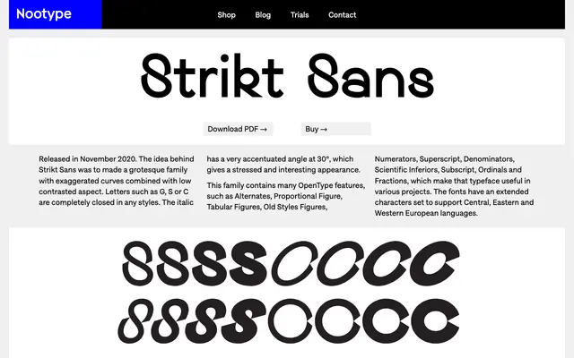 Strikt Sans specimen from Nootype