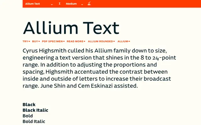 Allium Text specimen from Occupant Fonts