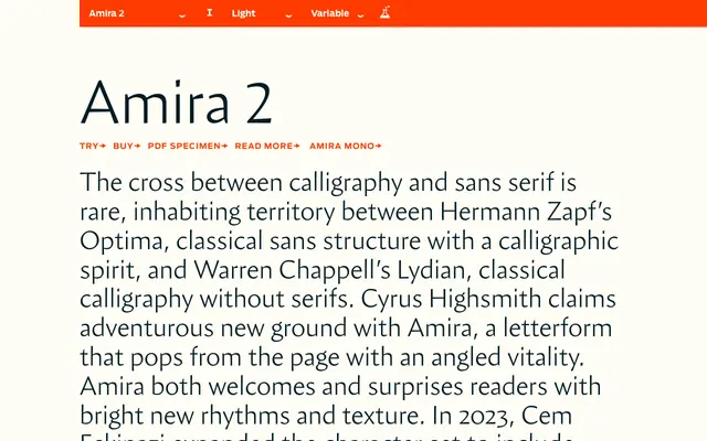 Amira 2 specimen from Occupant Fonts