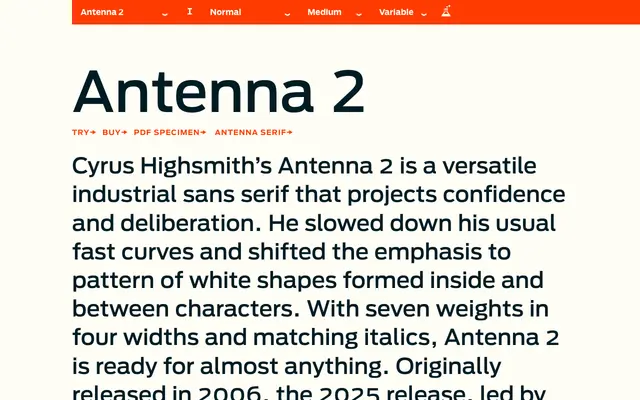 Antenna 2 specimen from Occupant Fonts