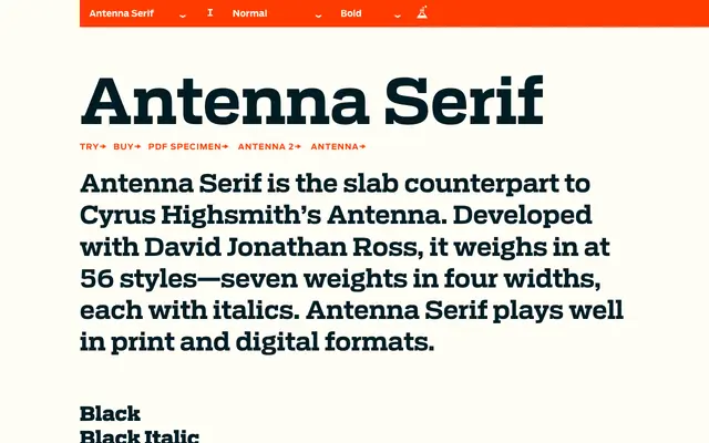 Antenna Serif specimen from Occupant Fonts