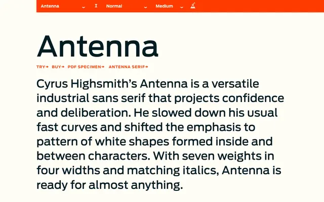 Antenna specimen from Occupant Fonts