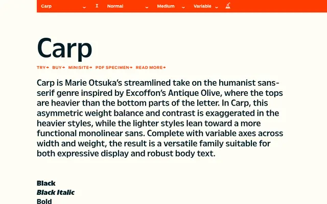 Carp specimen from Occupant Fonts