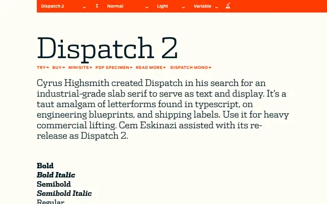 Dispatch 2 specimen from Occupant Fonts