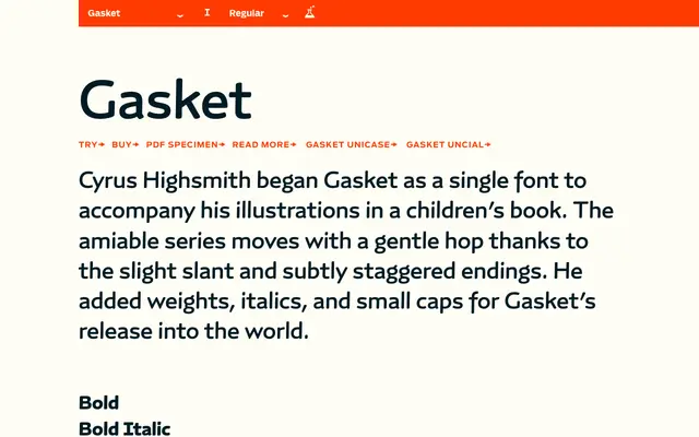 Gasket specimen from Occupant Fonts