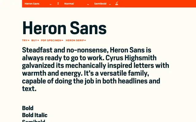 Heron Sans specimen from Occupant Fonts