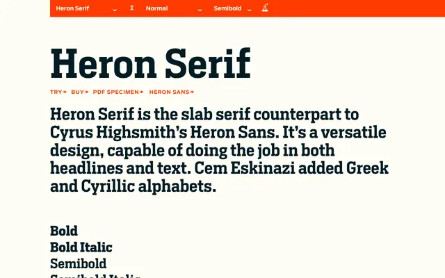Heron Serif specimen from Occupant Fonts