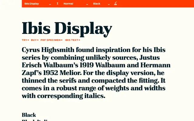 Ibis Display specimen from Occupant Fonts