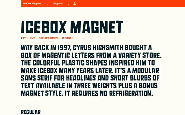 Icebox Magnet specimen from Occupant Fonts