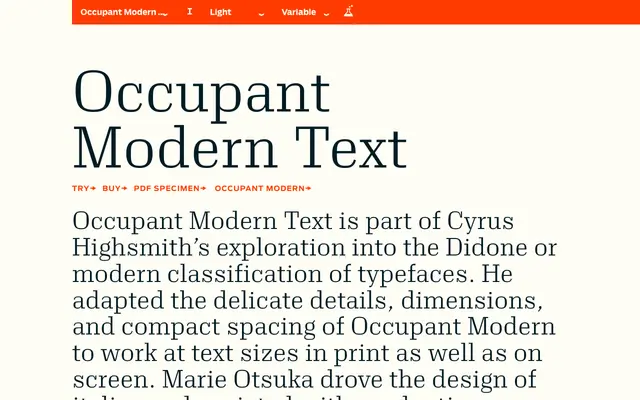 Occupant Modern Text specimen from Occupant Fonts