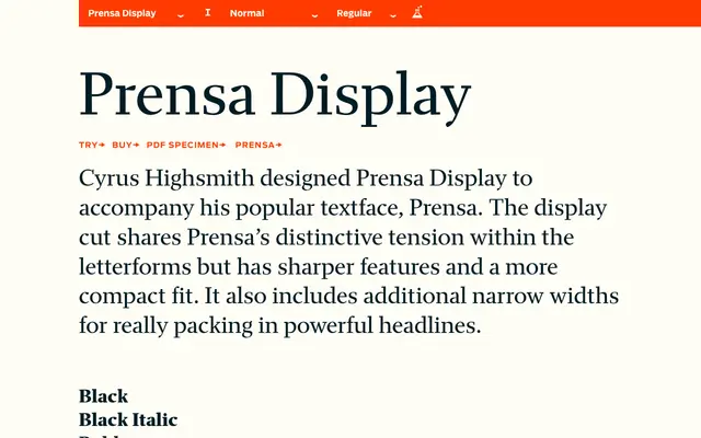 Prensa Display specimen from Occupant Fonts