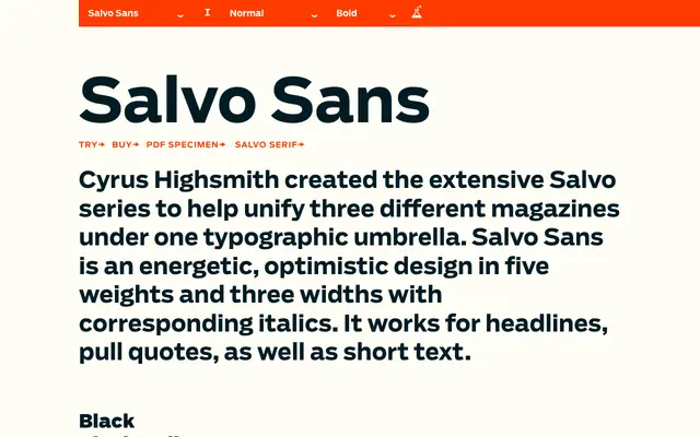 Salvo Sans specimen from Occupant Fonts