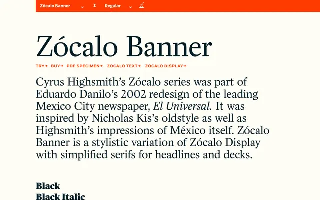 Zócalo Banner specimen from Occupant Fonts