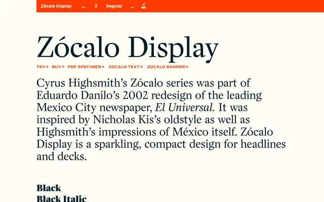 Zócalo Display specimen from Occupant Fonts