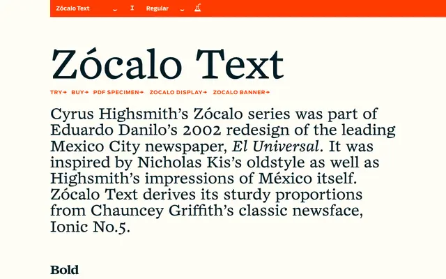 Zócalo Text specimen from Occupant Fonts