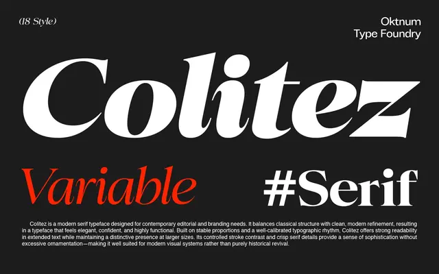 Colitez Serif Family specimen from Oktnum Type Foundry