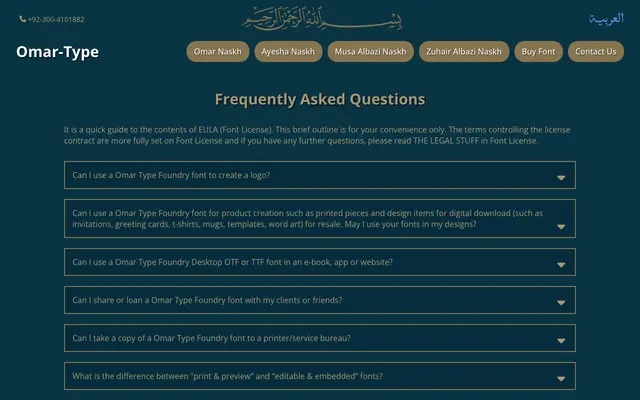 Omar Type Foundry FAQ specimen from Omar Type Foundry