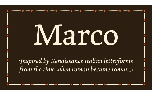 Marco specimen from Omega Type Foundry