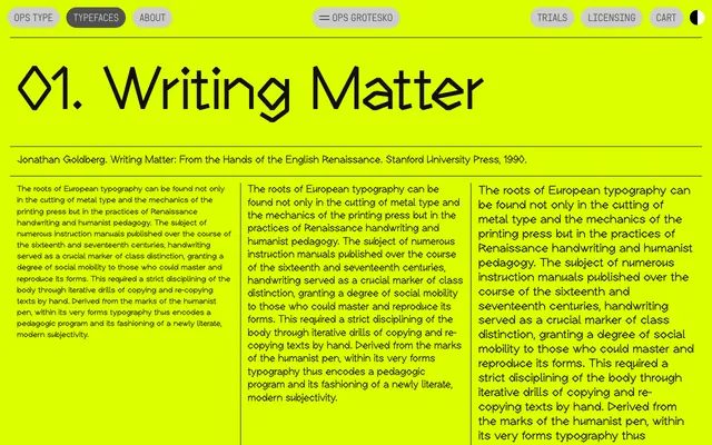 OPS Grotesko specimen from OPS Type