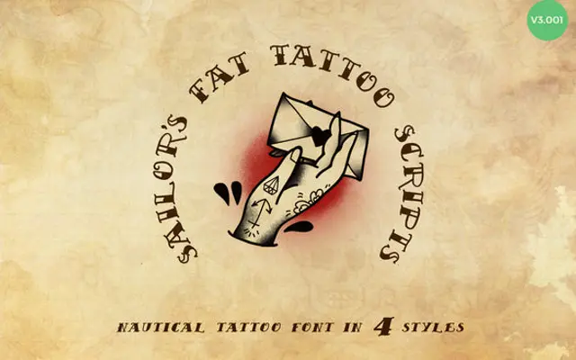 Sailor's Fat Tattoo Script specimen from Out of Step Font Company