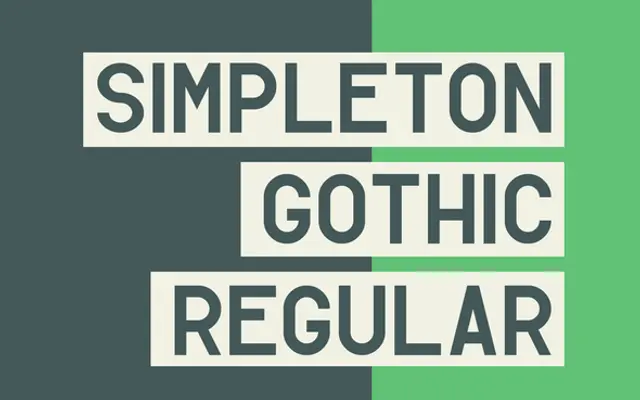 Simpleton Gothic Regular specimen from Out of Step Font Company