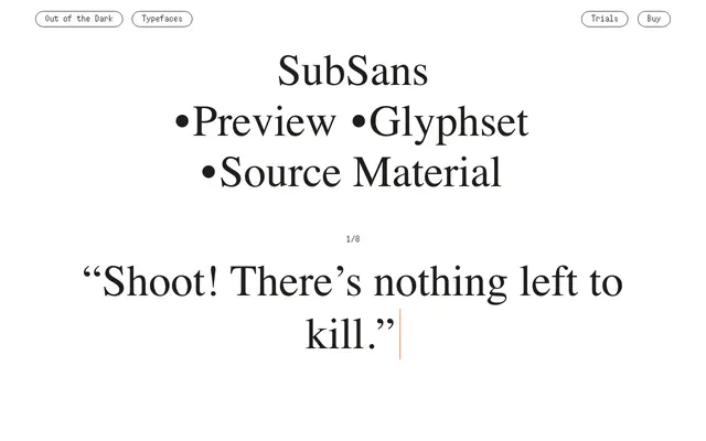SubSans specimen from Out of the Dark