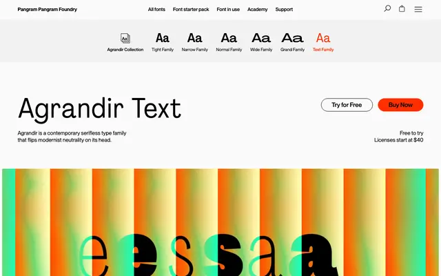 Agrandir Text specimen from Pangram Pangram Foundry