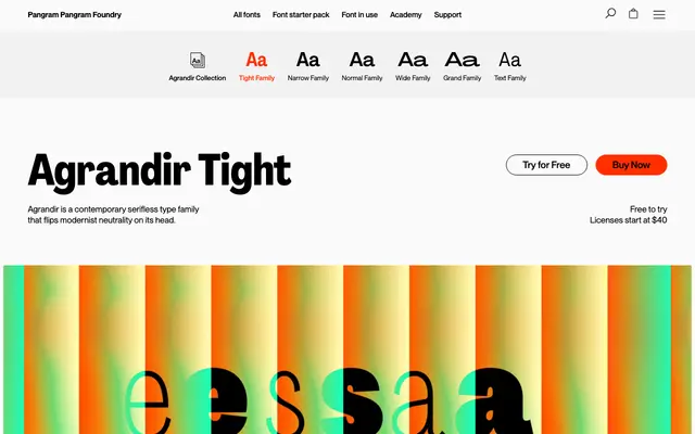 Agrandir Tight specimen from Pangram Pangram Foundry