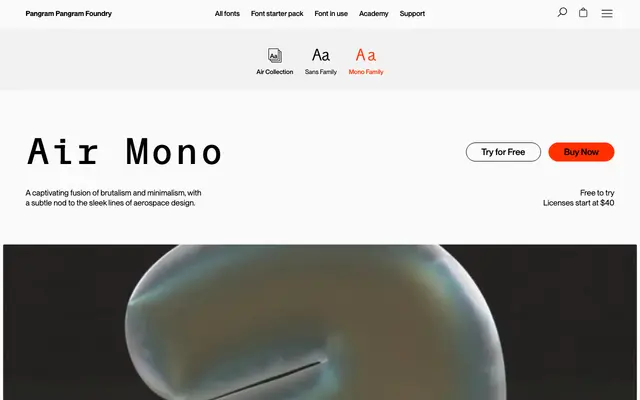 Air Mono specimen from Pangram Pangram Foundry