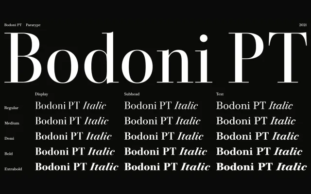 Bodoni PT specimen from ParaType
