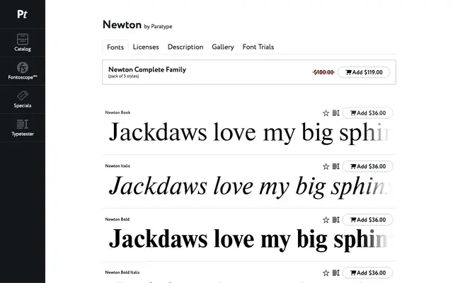 Newton specimen from ParaType
