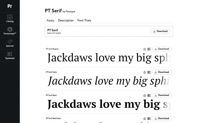 PT Serif specimen from ParaType