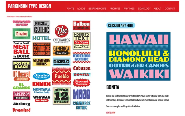 Bonita specimen from Parkinson Type Design
