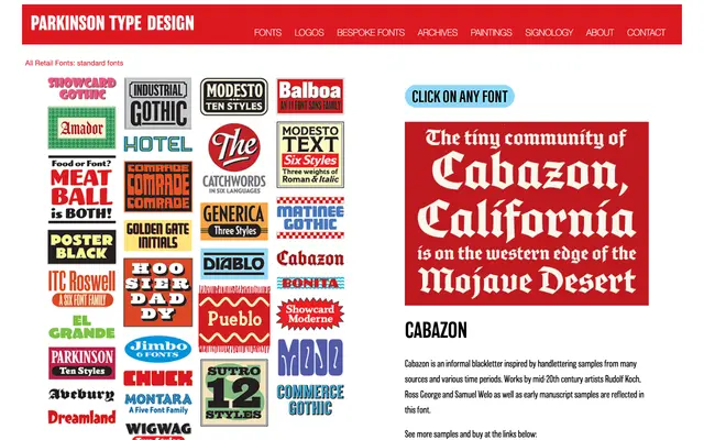 Cabazon specimen from Parkinson Type Design