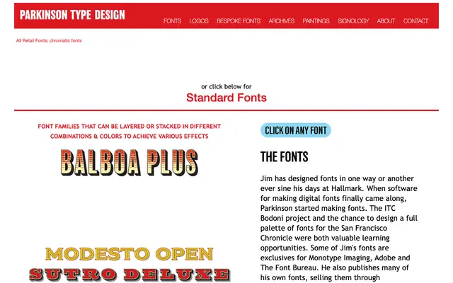 Chromatic Fonts specimen from Parkinson Type Design