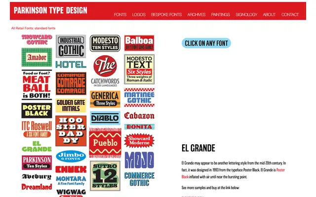 El Grande specimen from Parkinson Type Design