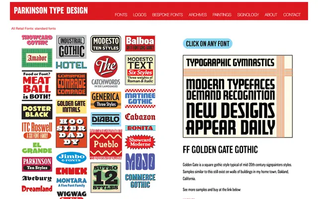 FF Golden Gate Gothic specimen from Parkinson Type Design