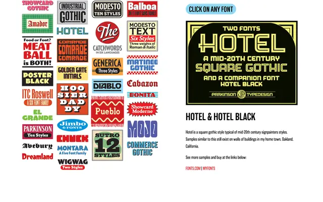 Hotel specimen from Parkinson Type Design