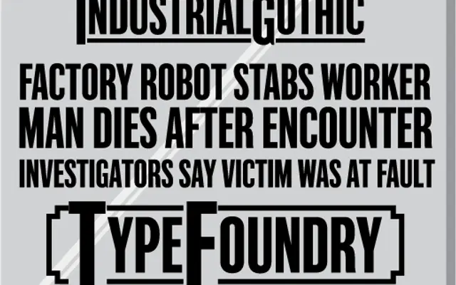 Industrial Gothic specimen from Parkinson Type Design
