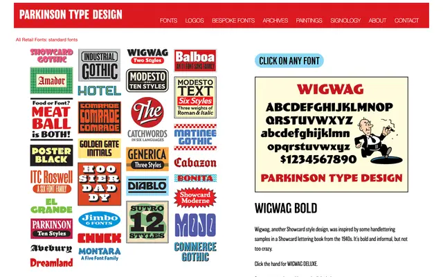 Wigwag Bold specimen from Parkinson Type Design