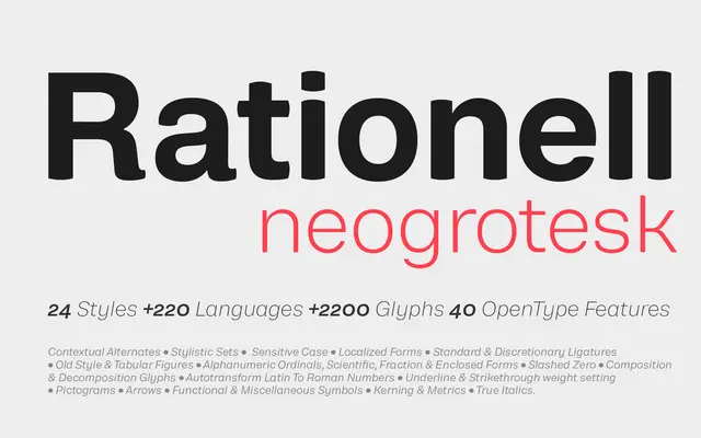 Rationell specimen from Peggo Fonts