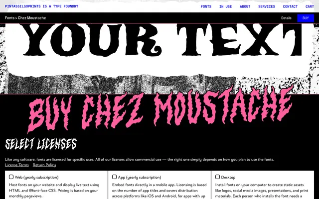 Chez Moustache specimen from PintassilgoPrints