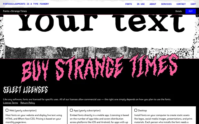 Strange Times specimen from PintassilgoPrints