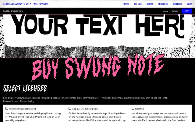 Swung Note specimen from PintassilgoPrints