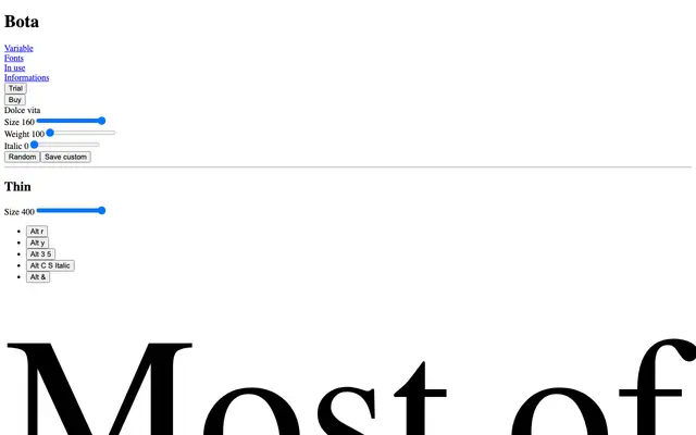 Bota specimen from Pizza Typefaces