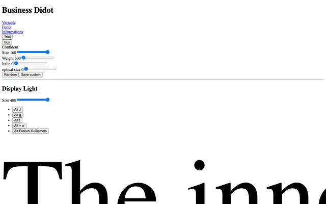Business Didot specimen from Pizza Typefaces