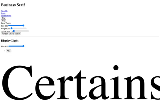 Business Serif specimen from Pizza Typefaces