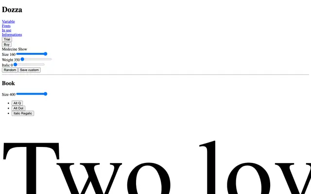 Dozza specimen from Pizza Typefaces