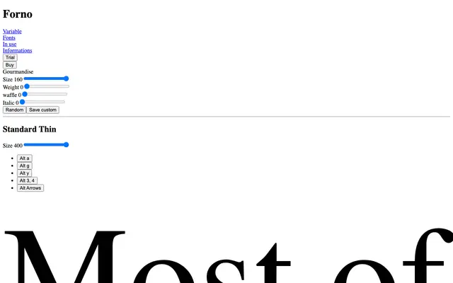 Forno specimen from Pizza Typefaces